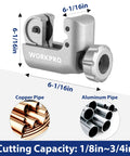WORKPRO 3-Piece tubing cutter set, front view; silver metal cutter for copper and aluminum tubing, 1/8–3/4 in capacity