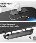 63-Inch L-Shaped Standing Desk With Built-In Power Outlets And Large Power Strip Holder, electric height adjustable corner setup