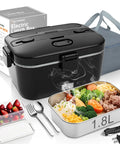 Electric Lunch Box Heater 100W Portable Food Warmer 1.8L with accessories, black, suitable for car and home.