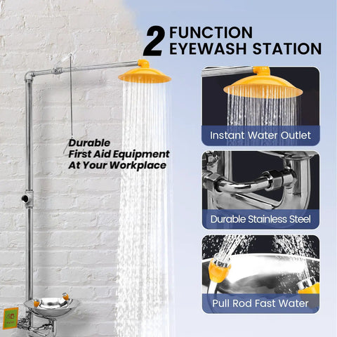 Stainless Steel Emergency Eye Wash Station With Integrated Shower Kit All In One Eyewash And Shower System For Jobsite First Aid