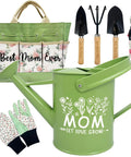 Best Mom Gift Set For Mothers Day From Daughters Floral Garden Tool Kit With Watering Can and Aluminum Tools in Green Tote