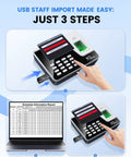Image showing the Stress Free Standalone Time Clock With Instant Fingerprint Reader USB staff import process on a screen.