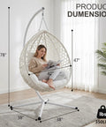 Hanging Egg Chair With Stand For Patio And Balcony, Indoor Outdoor Swing Chair With Comfy Cushioned Seat, Weatherproof PE Wicker