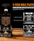 Manual Wire Stripper Machine For 0.06 To 1 Inch Wires showing 5 feed hole plates with adjustable feed holes, front view.