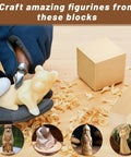 Close-up of basswood carving with gloves, tools, wood shavings, and Basswood Carving Blocks Set for Beginners and Adults