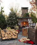 34 Inch Outdoor Indoor Firewood Rack With Bronze Finish Heavy Duty Wood Storage Stand for fireplace logs on patio