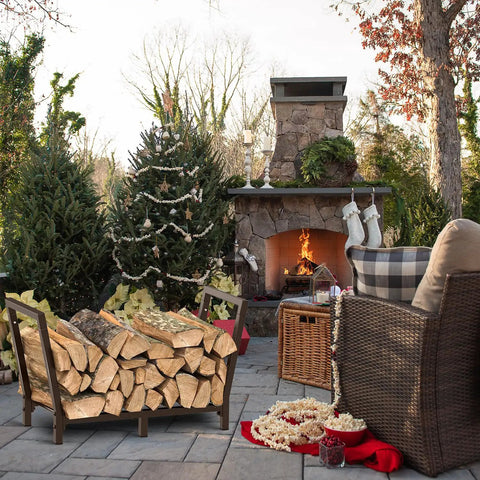 34 Inch Outdoor Indoor Firewood Rack With Bronze Finish Heavy Duty Wood Storage Stand for fireplace logs on patio