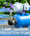 1.5HP Shallow Well Pump With Pressure Tank And 1340 GPH Jet Pump For Home Garden Irrigation, Water Transfer And Drainage