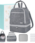 Game Changing Insulated Breast Pump Backpack Keeps Your Milk Chill On The Go Hella Spacious Design Fits Almost Every Electric Pump With Free Ice Packs, grey insulated material with organized compartments.
