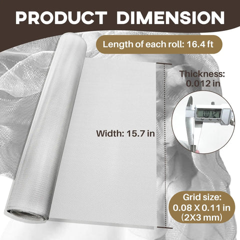 Aluminum Wire Mesh Roll for Arts and Crafts, Sculpting Mesh 15.7 Inch by 16.4 Feet with thickness 0.012 in and grid size 2x3 mm