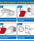Instructions for using Heavy Duty Hook and Loop Adhesive Squares, 8 Pack, 1.97 x 1.57 inches, with step-by-step guide