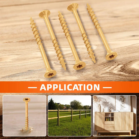 Image showing Tan Coated Outdoor Deck Screws 8 x 1 Inch Self Tapping Wood Screws With Torx Star Drive Coarse Threads For Exterior Use.