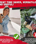 Person using 6 In 1 Pressure Washer Nozzle Tips With Quick Change, Switch Between 0, 15, 25, 40 Degree, Soap And Rinse Modes