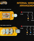 Internal wiring of Waterproof Industrial 2 Button Electric Hoist Crane Pushbutton Switches With Box Holder Cob For Up Down Driving