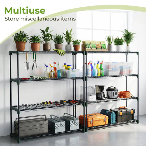 Four Tier Extra Wide Plant Greenhouse Shelves Set For Outdoor Gardens Portable Rustproof Metal Plant Stand Rack 35 By 12 By 42 Inch Space Saving Garden Shelving For Plants Seed Trays And Tools Heavy Duty