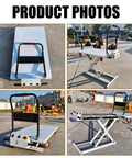Heavy Duty Electric Hydraulic Lift Cart With 660 Lbs Capacity stainless steel scissor platform shown from different angles for material handling.