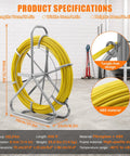 Fiberglass Fish Tape 656 Feet One Quarter Inch Duct Rodder Wire Puller Non Conductive Cable Running Rod With Pro Grade Heavy Duty Steel Reel Stand Minimum Thirteen Inch Bending Radius For Wall And Electrical Conduit Fishing Tool on steel reel