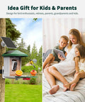 Solar Powered AI Bird Feeder With Camera, 2K HD Live Stream, Instant Arrival Alerts, Identifies 10,000 Bird Species, green installed on tree