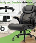 Big And Tall Office Chair With Lumbar Support For Back Pain, Breathable PU Seat, Adjustable Flip Up Armrests, Extra Wide Cushioned Swivel Desk Chair For Home Office, Black with sturdy base and casters