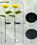 2 Pack Solar Garden Stake Lights Sunflower LED Pathway Lights For Patio Lawn Garden Yard Outdoor Decor with solar panel