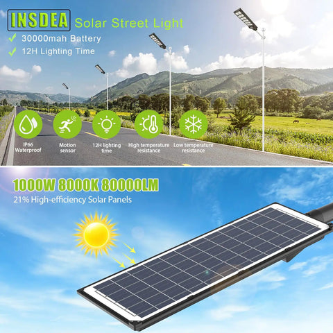 Image of 1000W Solar Street Light With Motion Sensor 80000LM IP65 Waterproof Outdoor Flood Light in a scenic landscape setting