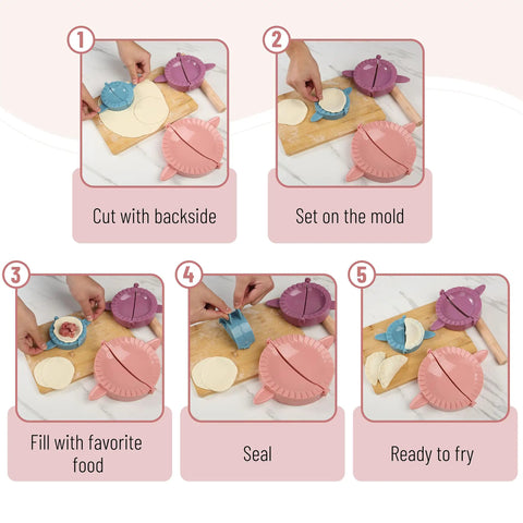 Step-by-step usage of Three Size Dough Press Set In Vibrant Colors For Dumplings Empanadas Pastries Turnovers Hand Pies And Meat Pies