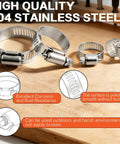 185-piece stainless steel worm-gear hose clamp set, 1/4–2 in (6–51 mm) with metal strap