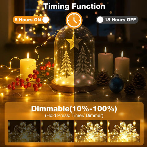 Warm White Fairy Lights Set With 50 LEDs 16 Feet Battery Operated With Timer And USB Power 8 Modes Mini Twinkle String Lights