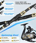 All In One Fishing Gear Kit With Telescopic Rod And Reel Net Tackle Box Rod Holders And Backpack Ready For Freshwater And Saltwater Angling A Killer Gift For Men Who Love To Fish showing telescopic rod and reel details