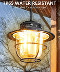 Rechargeable Camping Lantern with 1000 Lumens, 360 Degree LED Light shown in rain highlighting IP65 water resistance