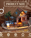 Hawaiian Vacation Beach House 3D Wooden Puzzle Kit With LED Light For Adults, 187 Pieces DIY Model Building Kit, displayed lit up.