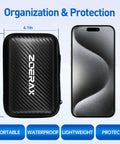 Durable storage case from All In One Ethernet Crimping Tool Kit shown next to smartphone for size comparison.