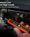 Gas Leak Detector With Wide 100 To 2000 Ppm Range, Audible Alerts And Bright LED Indicators shown detecting gas leak