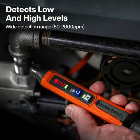 Gas Leak Detector With Wide 100 To 2000 Ppm Range, Audible Alerts And Bright LED Indicators shown detecting gas leak