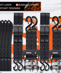 Heavy Duty Ratchet Straps With Padded Handle 5280 Lb Break Strength One Point Six Inch Wide Tie Down Straps set