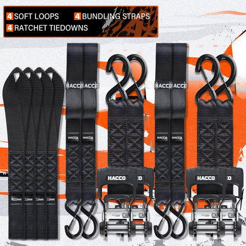Heavy Duty Ratchet Straps With Padded Handle 5280 Lb Break Strength One Point Six Inch Wide Tie Down Straps set