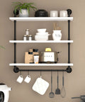 Industrial Pipe Shelving With Towel Rack 3 Tier 30 Inch Rustic White Floating Shelves displaying kitchen items and decor