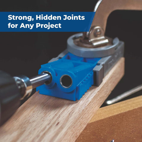 Portable Pocket Hole Jig System With Adjustable Position Sliders And Clamp Adapter For Materials Half Inch To One And A Half Inches Thick in use on wood