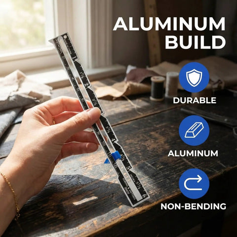 Three Pack Stainless Steel Sliding Gauge Sewing Ruler Pro Grade Handy Tool For Quilting Knitting And Crafting Projects Delivering Quick Precise Measurements And Seam Allowances, aluminum sliding gauge in hand