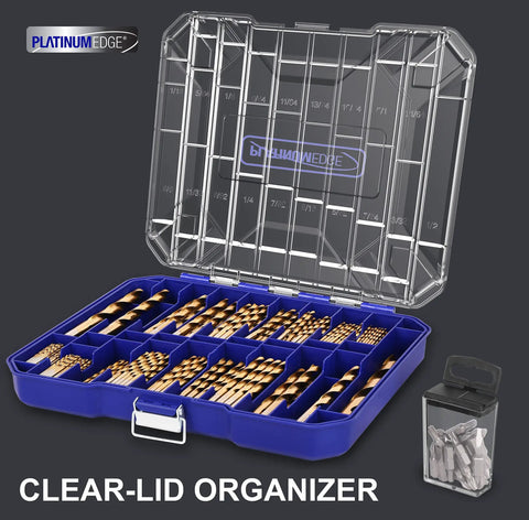 276 Piece Titanium Heavy Duty Twist Drill Bit Set With S2 Bits 135 Degree Point High Speed Steel in clear lid case