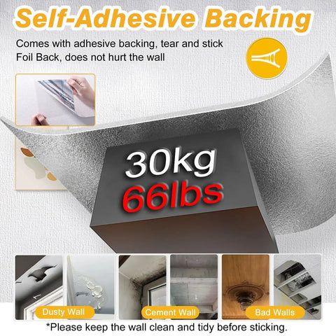 Self-Adhesive Backing of Knockout Look Waterproof Peel And Stick Wallpaper Roll showing wall application and weight capacity.