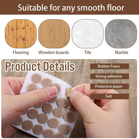 48 Pack Half Inch Brown Self Adhesive Felt Pads For Chair Legs Cabinet Doors Heavy Duty Round Furniture Protectors on protective paper.