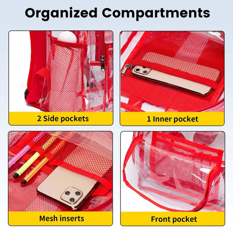 Heavy Duty Clear Backpack With Thick Smellless PVC Reinforced Straps And Stitching Large Capacity for organized use