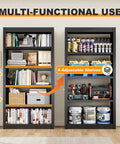 Heavy Duty 69 Inch Tall Metal Bookshelf Five Tier Adjustable Bookshelf In Black Finish For Home Office Storage with books and tools