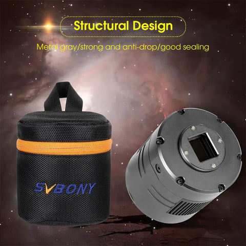 Cooled Telescope Camera With 11.7 MP USB 3.0 IMX294 Back Illuminated Sensor next to black carrying case.