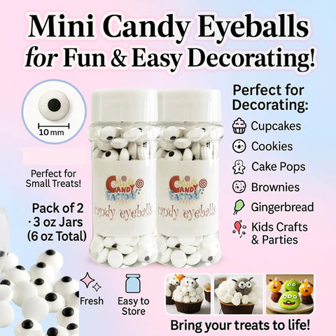Big Edible Candy Eyeballs 10 Mm For Bold Decorating Pack Of 2 Jars 3 Oz Each Total 6 Oz Ideal For Decorating Cupcakes Cookies Cakes