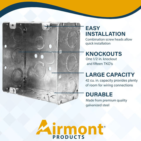 Sturdy 4-11/16 Inch Square Electrical Box Set, Welded Metal Junction Box With Raised Ground, 2-1/8 Inch Depth, Steel Construction