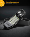 Straight Up Reliable Trimline Corded Landline Phone Works Like A Dream With Bright Backlit Keypad on a black background.