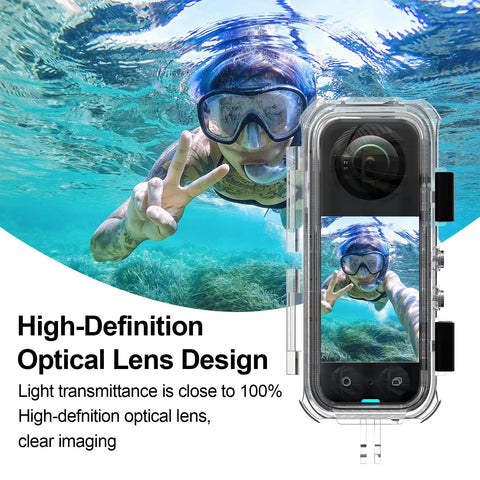 Waterproof Invisible Dive Case For Insta360 X4 Underwater Camera Housing 50m 164ft with snorkeler in clear water