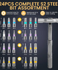 Get The Ultimate 24 In 1 Magnetic Ratchet Screwdriver Setup With S2 Steel Precision Bits For Bike, Phone And Furniture Fix-Its Plus Bonus Tweezers. 24pcs S2 steel bits, 2.5cm